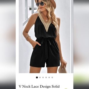 Beachsissi  Black/ Lace V Neck Romper